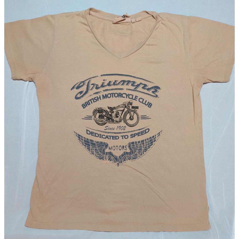 Triumph‎ Mens British Motorcycle Club Graphic V-Neck T-Shirt Size 2L Tan